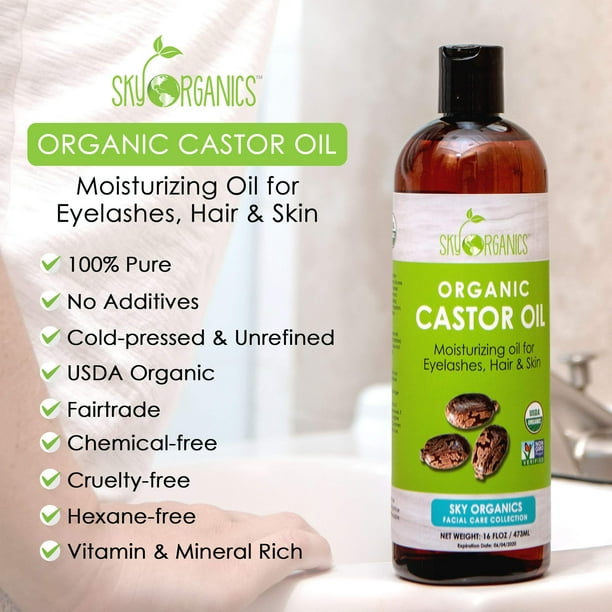 Sky Organics Organic Castor Oil for Hair, Lashes & Brows 100% Pure &  Cold-Pressed USDA Certified Organic to Strengthen…