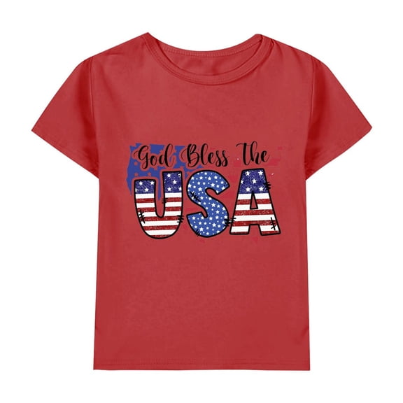 LWNYDPLSD July 4 Shirt for Kids Letter Shirts Girls Independence Day Baseball T Shirt Teen Girls American Flag Short Sleeve Tees Tween Girl Clothes