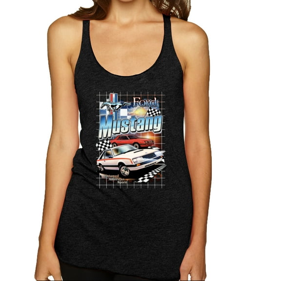 Wild Bobby Mustang Untamed American Spirit Ford Cars and Trucks Women Tri-Blend Racerback Tank Top, Vintage Black, Small