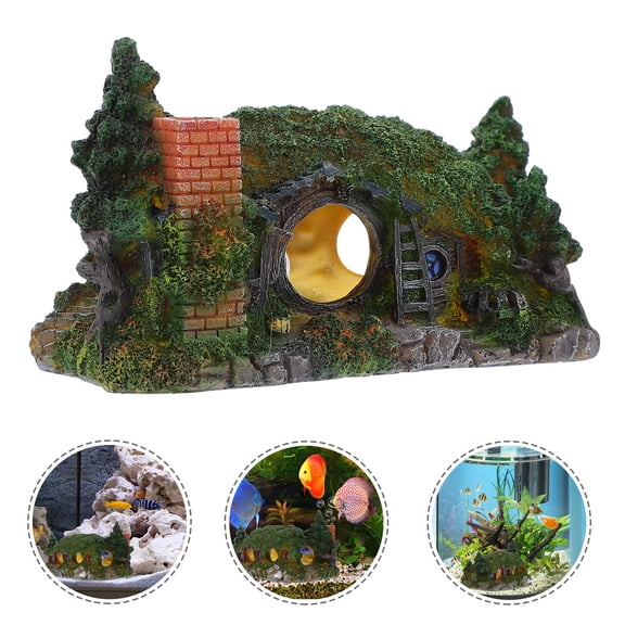 Tineasur Aquarium Rockery Ornament Castle Shape Resin 1Pack