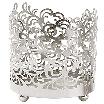 Gifts For Gardens Hosley's 4.5' High, Lace Jar Candle Sleeve,Tea Light Lantern. Silver Finish. Ideal Gift ,Weddings, for Spa, Aromatherapy, home, Votive garden ()