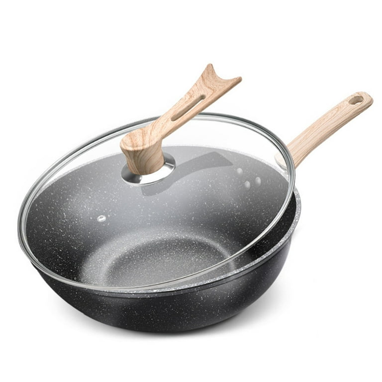 Frying Pan with Lid Non-Stick Granite Small Frying Pan Wok Multifunctional Easy to Clean for Kitchen 1