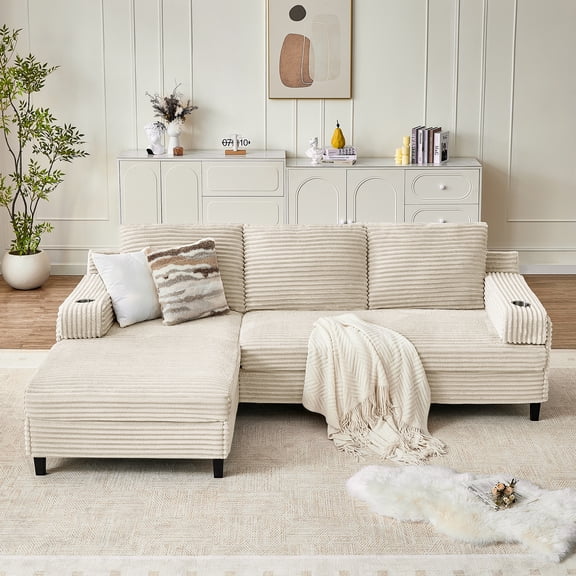 Soscana Modular Sofa Couch,L Shaped Sectional Sofa with 2 Cup Holders for Living Room,Apartment,APT