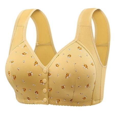 Gubotare Bras For Women No Underwire Push Up Women s Front Closure Bras Plus Size Lace Full Coverage Underwire Unlined Bra (Yellow D)