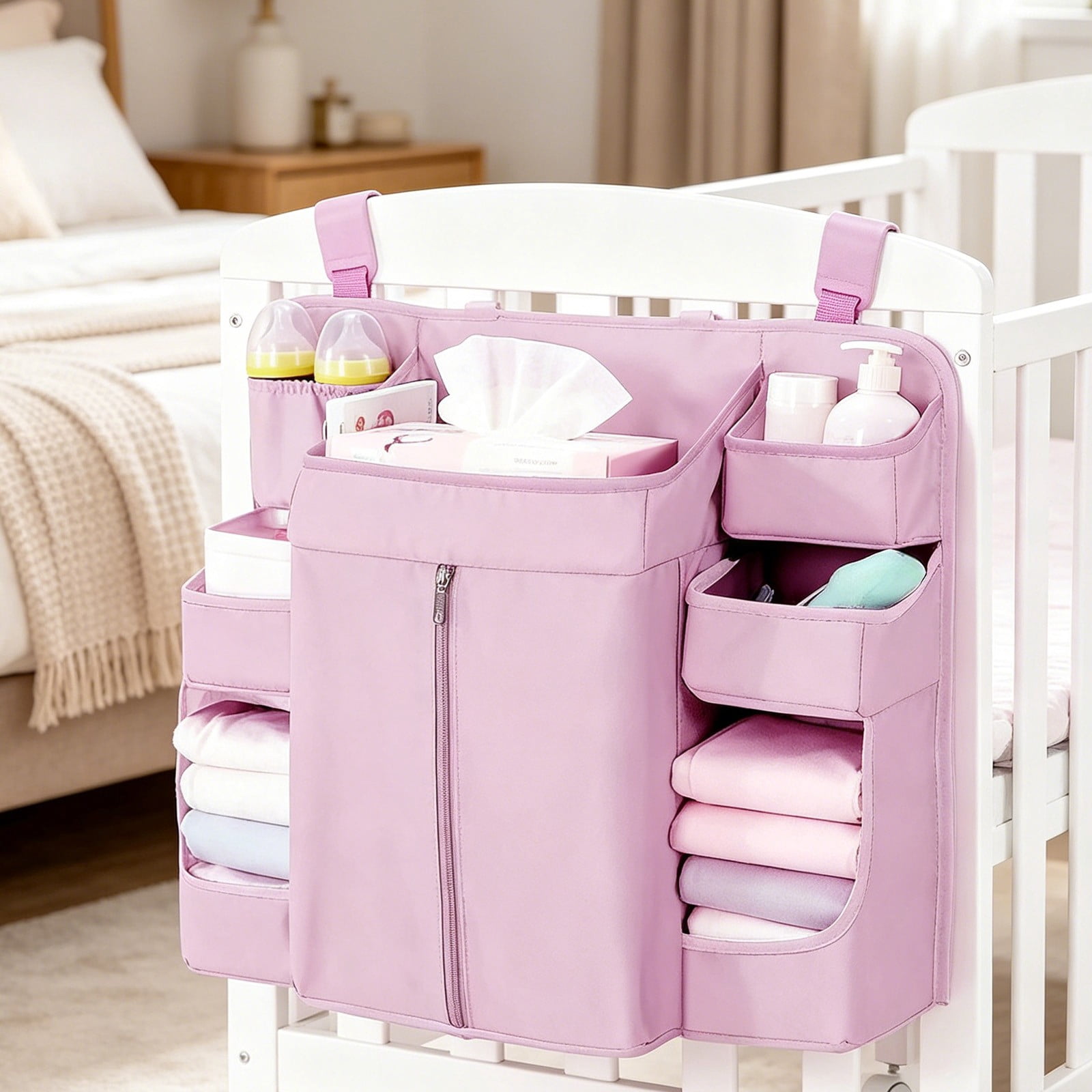 COM1950s Hanging Diaper Organizer, Nursery Storage, Oxford Cloth Diaper Caddy, Large Capacity Washable Hanging Bag, for Home Use