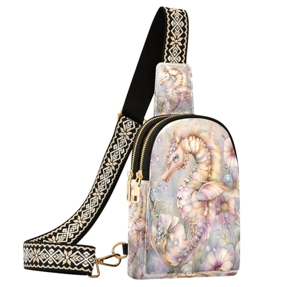 ALAZA Seahorse Flowers Sling Bag for Women Men Waterproof Crossbody Chest Bags