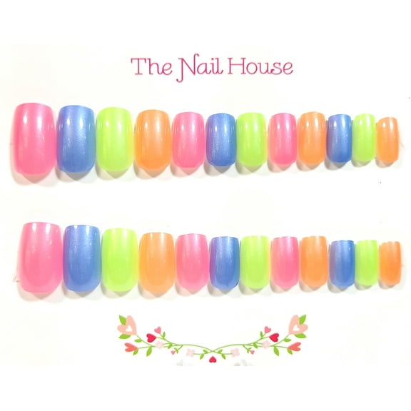 Neon Pearl Square Press-on Nails by The Nail House NH - 24 Pieces