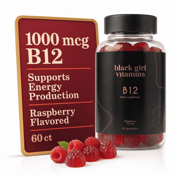 Black Girl Vitamins - Vitamin B12 Gummies, for Energy, Metabolism & Nervous System Support, 1000 mcg Cyancobalamin B12 per Serving, Halal & Gluten-Free - 60ct