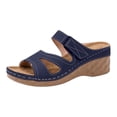 thumbnail image 4 of Dakaela Wedge Sandals for Women Leather Summer Dressy Slip on Slides Wide Width Cutout Platform Comfortable Walking Slippers Size 6-10 Blue, 4 of 5