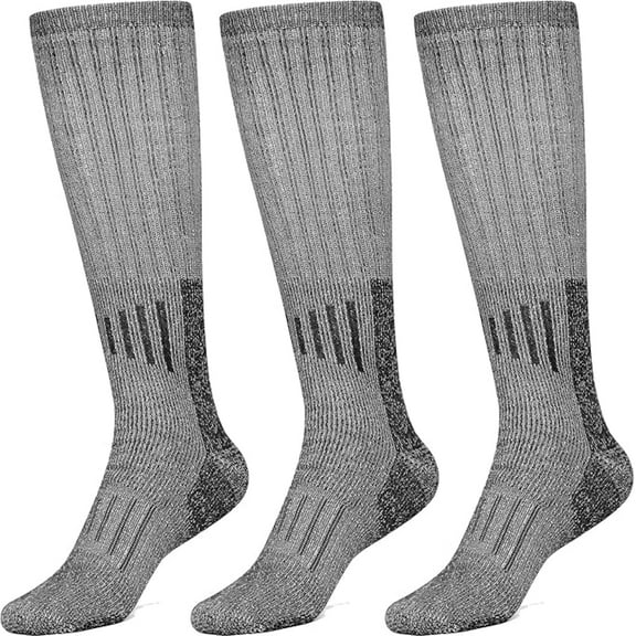 FUN TOES 80% Merino Wool Knee-High Boot Socks - Perfect for Winter Hiking, 3 Colors, 3 Pairs, Long Length