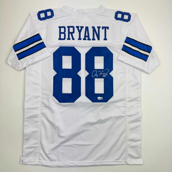 Autographed/Signed Dez Bryant Dallas White Football Jersey Beckett BAS COA