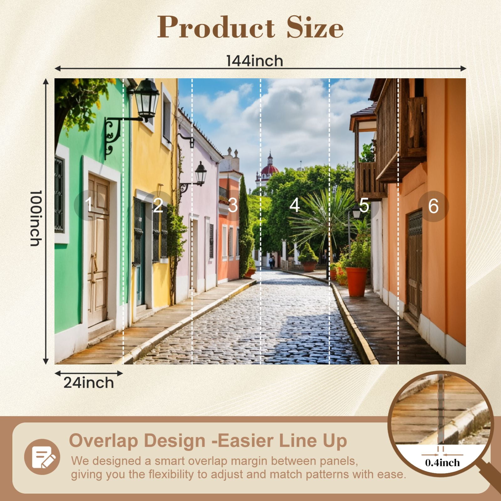 Wall Mural Peel and Stick colorful street old san juan puerto rico town scenery Self-Adhesive Wallpaper Removable Wall Decal Wall Sticker Home Decor for Living Room Bedroom 100"x144"