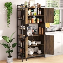 IDEALSOUL Pantry Storage Cabinets, 70.8" Kitchen Pantry Cabinet with Side Shelf, 2 Doors and 3 Shelves, Brown