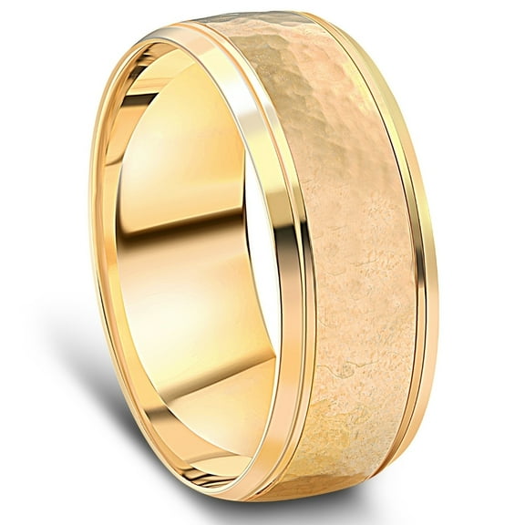 Pompeii Men's 8mm 14k Yellow Gold Ring Hammered Beveled Edge Wedding Band (,)