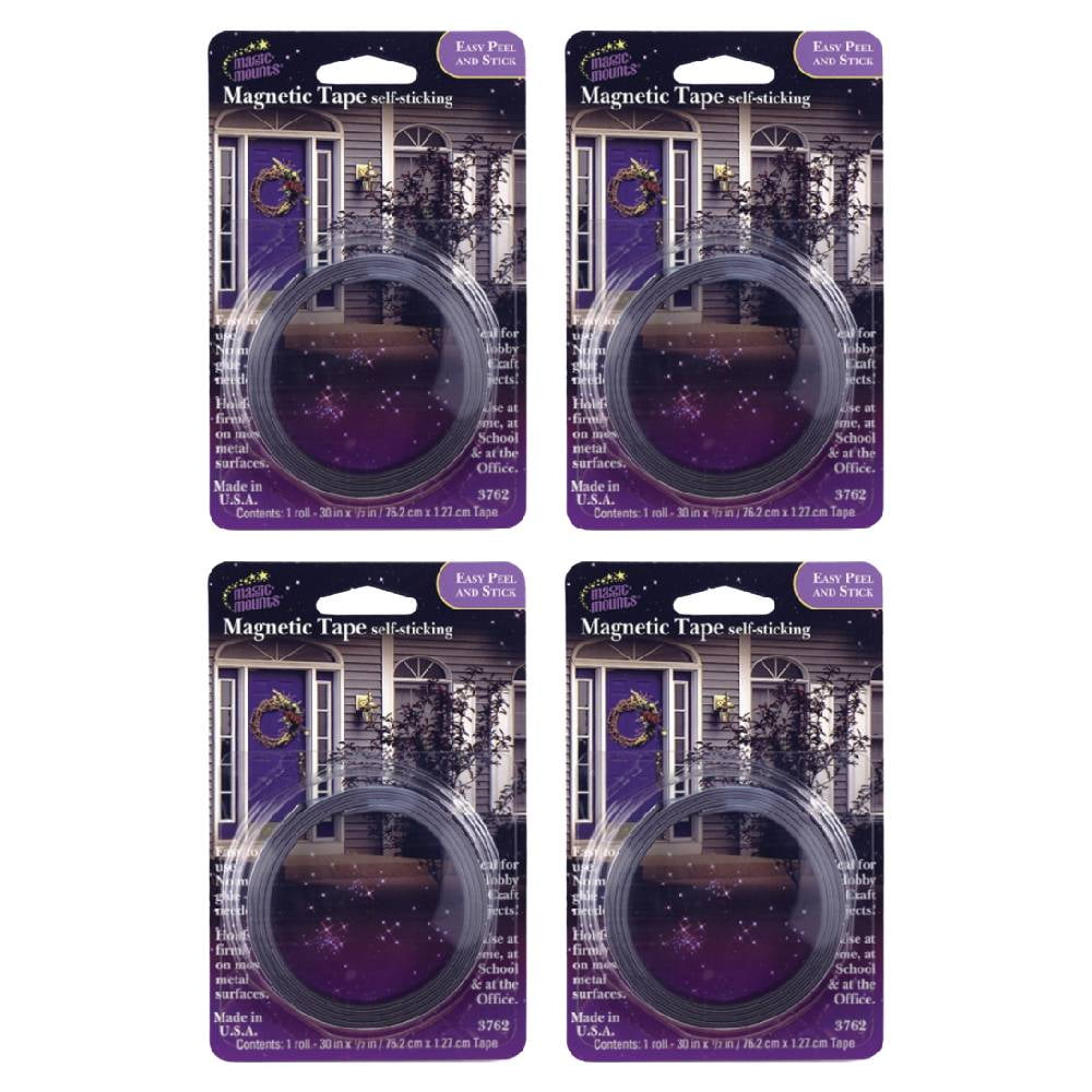 Magnetic Tape 1/2 X 30 in Roll Adhesive Magnet Flexible Magic Mounts 3762 Office Home School Made In USA, 4-Pack