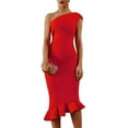 thumbnail image 2 of AMERTEER Femmes Couleur Unie Sans Manches une Épaule Poisson Queue Ourlet Bodycon Midi Robe, 2 of 12