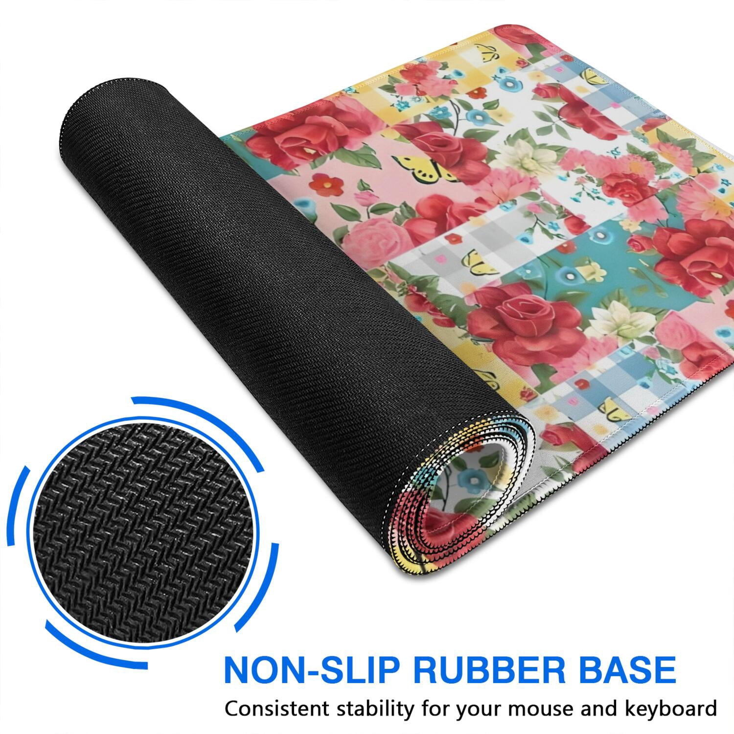 Long Mouse Pads for Desk,Pioneer Flower Floral Print Pattern Desk Mats on Top Of Desks, Desk Mouse Pad Extra Large with 3mm Non-Slip Base and Stitched Edge for Gaming,Office,Work,Home 35.4"x15.7"