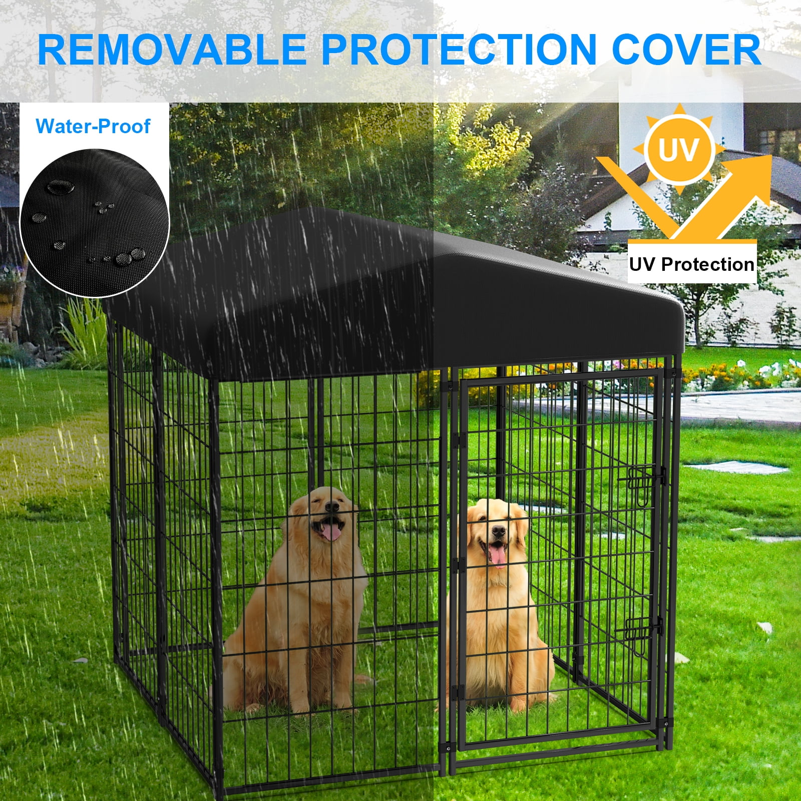 Anyask Outdoor Dog Pen with Roof, Heavy Duty Metal