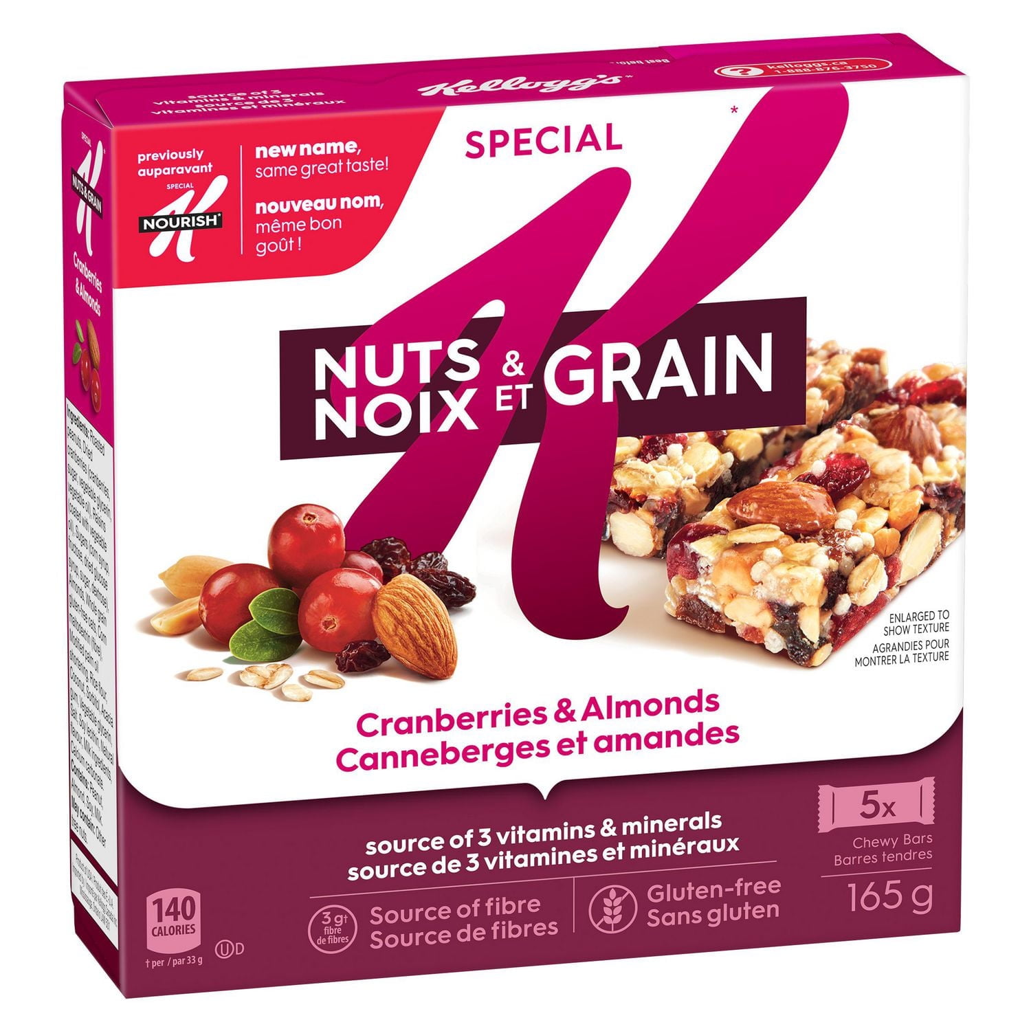 Barres Special K Noix et grain Canneberges et amandes 165 g, 5 barres 165 g, 5 barres