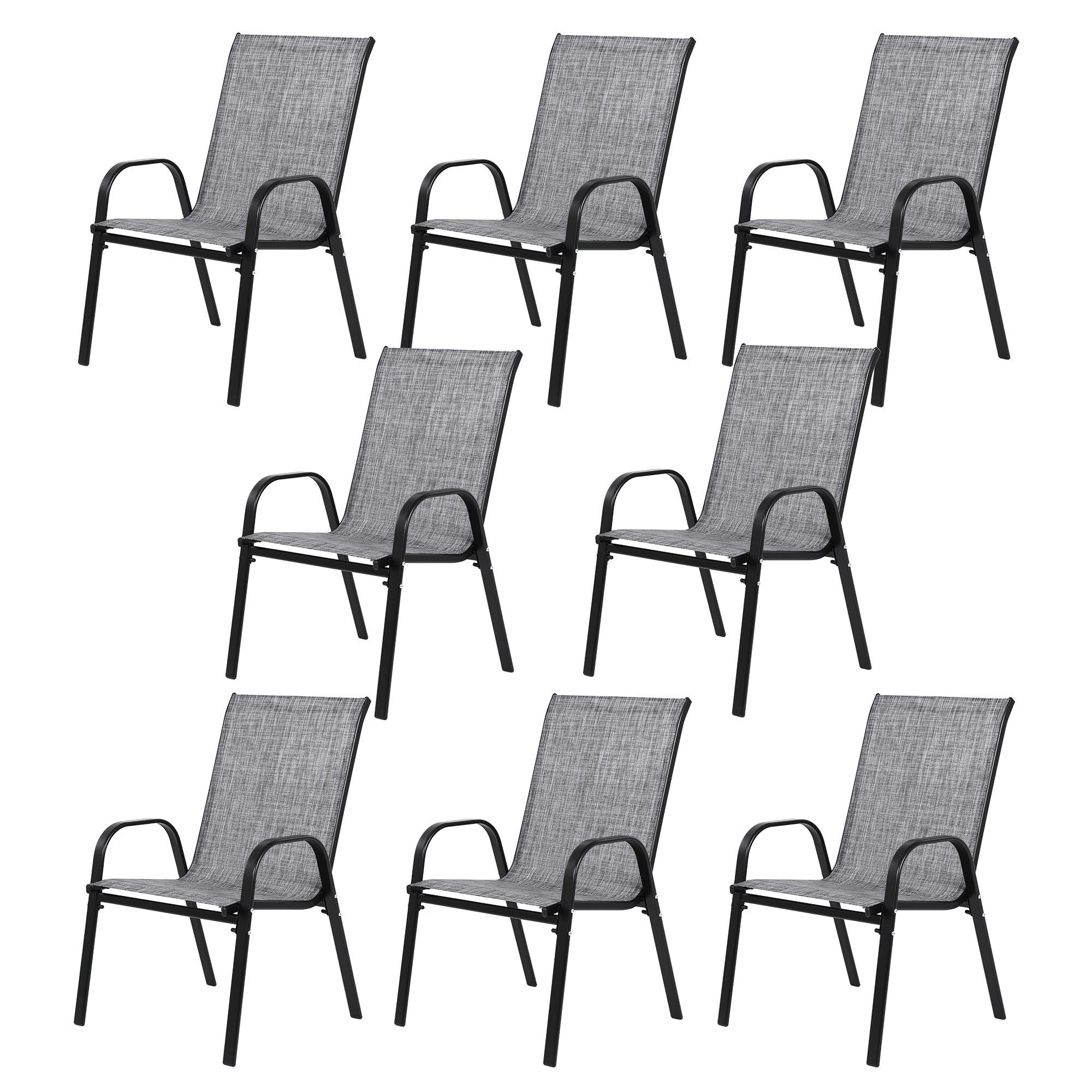 Sailvan Set of 8 Outdoor Patio Chairs,Breathable Textilene Garden Dining Chairs with Armrest and High Backrest Grey