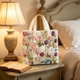 thumbnail image 5 of Vintage Embroidery Quilted Canvas Tote Bag,Multi-Style Floral Cat Book Pattern Large Capacity Shoulder Handbag for Women Daily Travel Shopping,12", 5 of 8