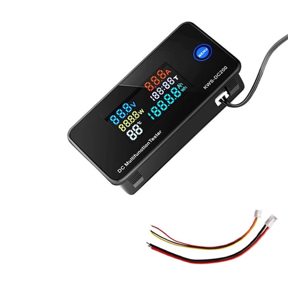 Multímetro Pantalla digital portátil Potencia Temporización Temperatura Medidor de voltaje multifuncional Amperímetro con cable de conexión Medidores de medidas dimensionales DC200-10A Tipo 1 Riwesomey TO009156-01B