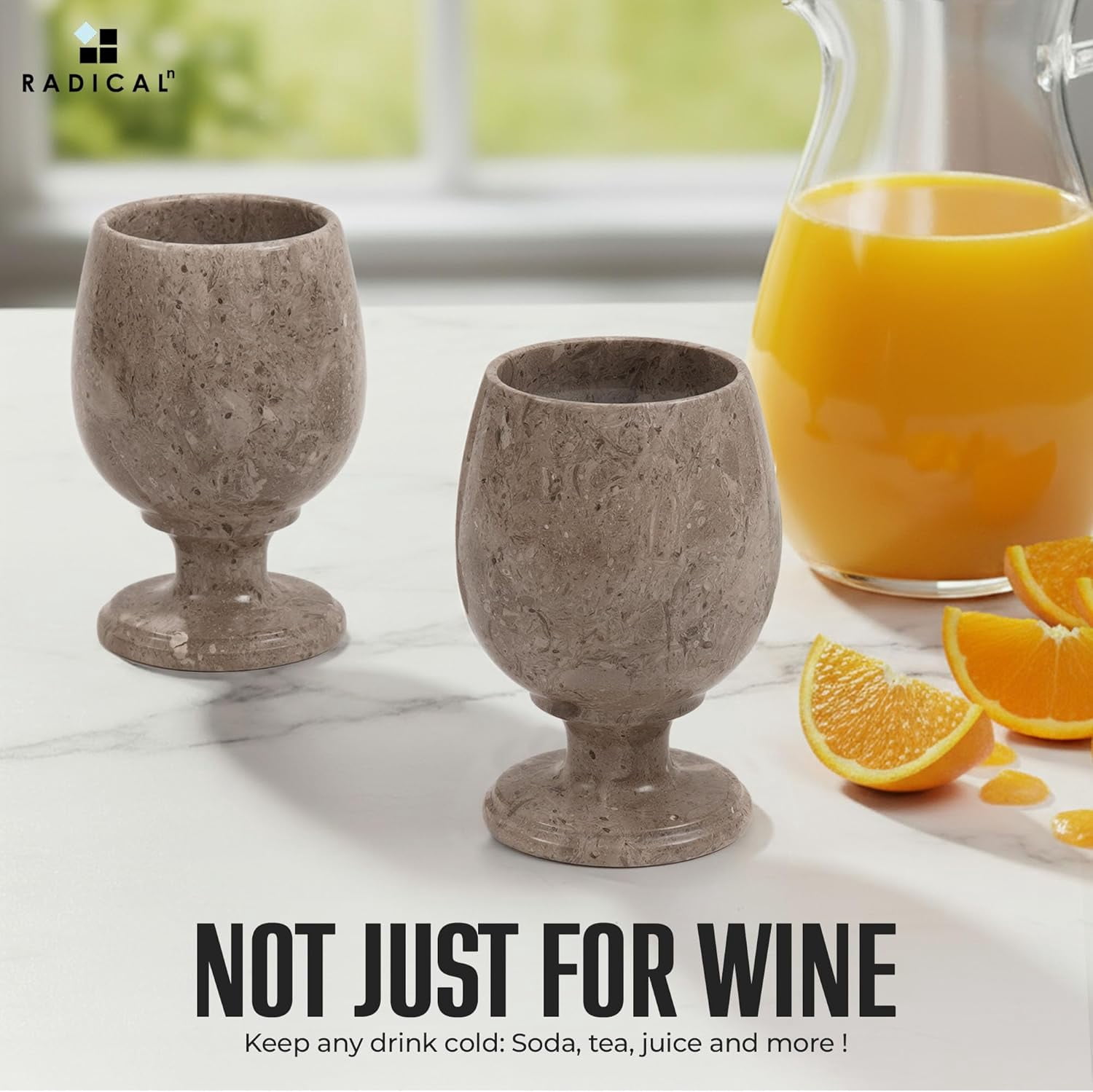 Radicaln Marble Wine Glasses Set of 2 Handmade Oceanic 5 inch Stem Wine Glasses For Dining Table Decor, Ideal Drinking Glassware, White and Red Wine Glasses For Party