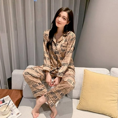 

QWZNDZGR Pajamas For Couples Silk Satin Luxurious Sleepwear Long Button-Down Pyjamas Home Suit Pijama Women Men Loungewear Plus Size Pjs
