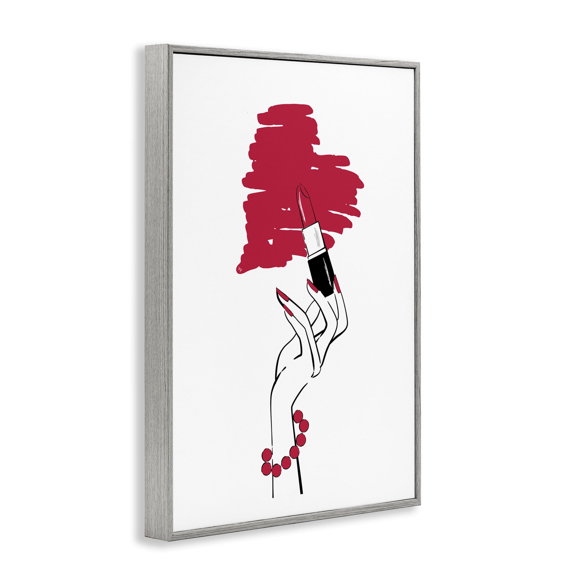 Stupell Industries Lipstick Heart Shape Beauty & Fashion Painting Gray Framed Art Print Wall Art, 16 x 24