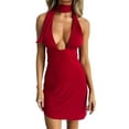 thumbnail image 5 of KelaJuan Women Irregular Halterneck Dress Summer Solid Color Sleeveless Backless Party Dress, 5 of 8