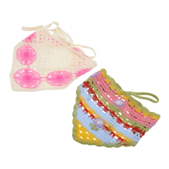Unique Bargains Knitted Bandana 2 Pcs Pink Green Beige