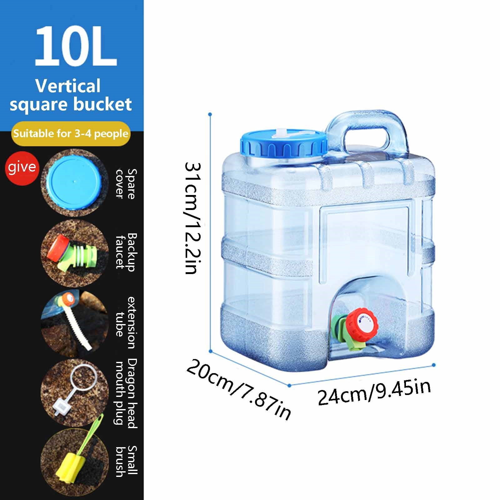 Outdoor Camping Square Water Tank Clear Out,Miayilima Camping Water Tank with Faucet Emergency Water Storage for Outdoor Camping Hiking 10 Liters