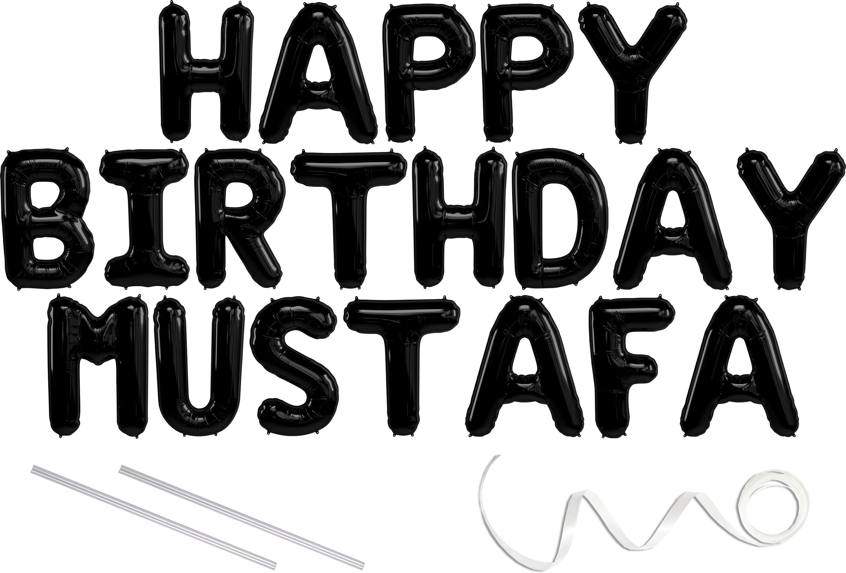 mustafa happy birthday mylar balloon banner black 16 inch letters