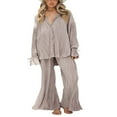 thumbnail image 1 of Women Solid Color Long Sleeve Blouse and Straight Fit Trousers, 1 of 9