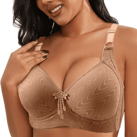 Fulorrnie Bras for Women Supportive Wirefree Lift Comfort Seamless Bralette Front Closure Balconette Bra Coffee 42