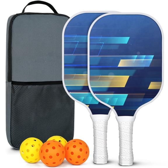 Pickleball Paddles Set Of 2, Fiberglass Surface, Thunder, Speed Print, 4 Balls & Bag