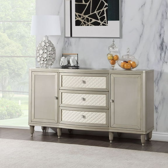 ACME Kasa 3-Drawer Wood Storage Server with Fluted Legs in Champagne Gray