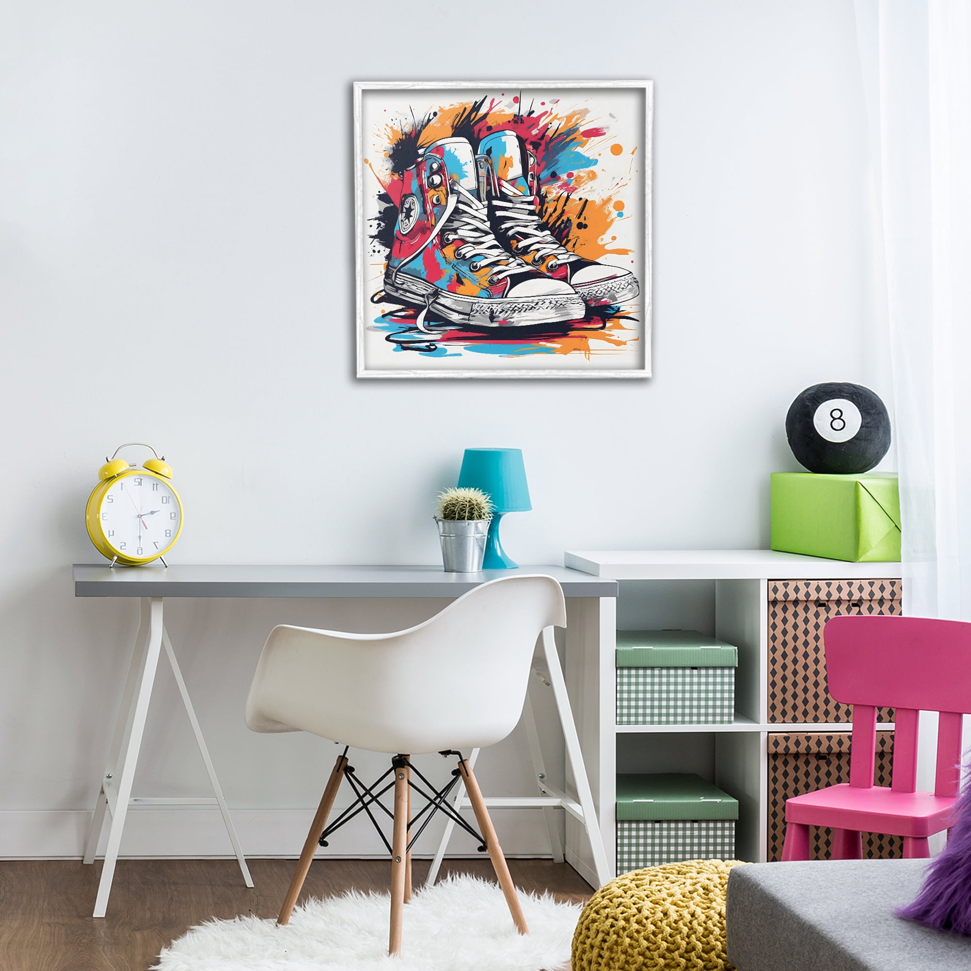 Stupell Industries Colorful Sneakers Graffiti Splash White Framed Giclee Art, design by Creative Studio