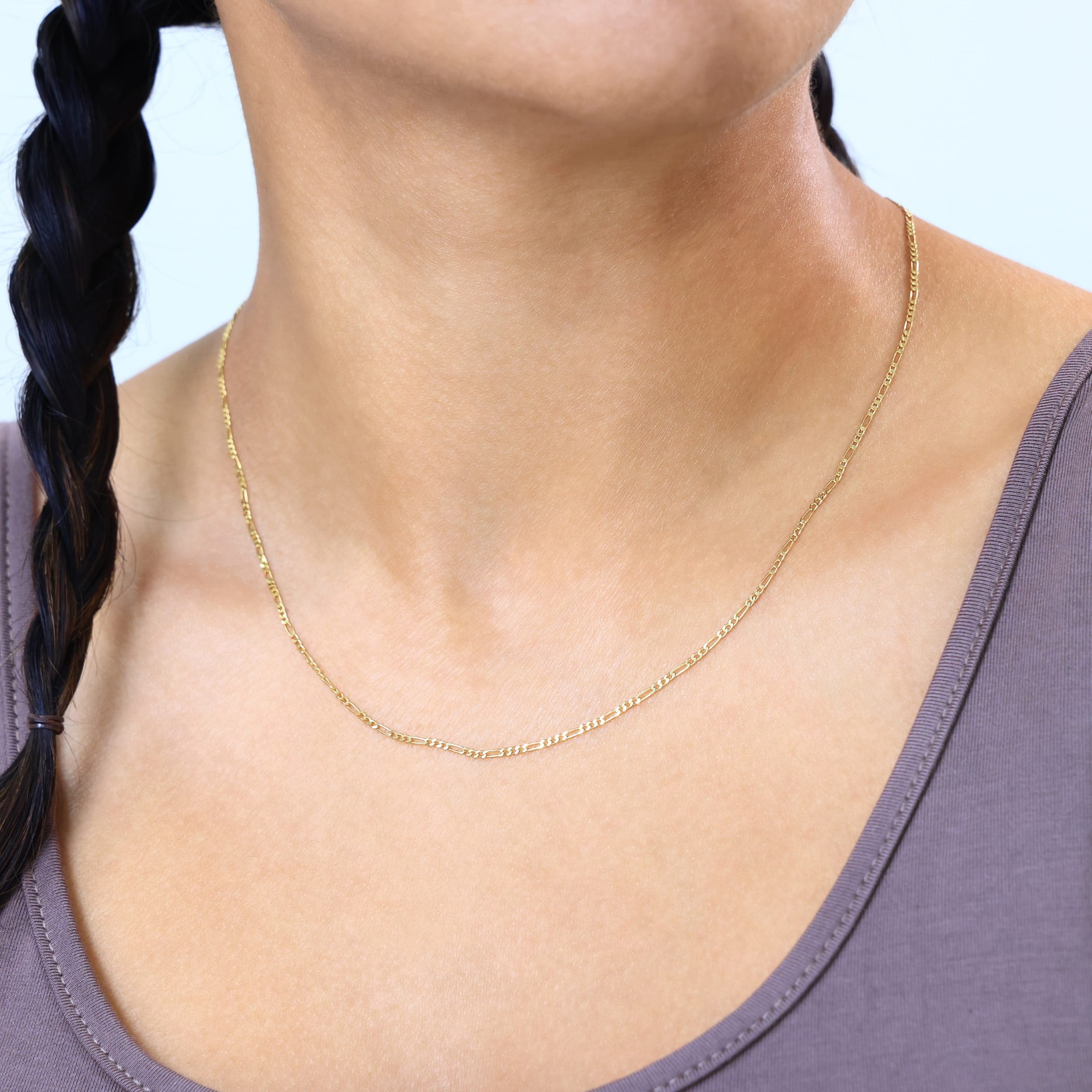 Nuragold 10k Real Yellow Gold Solid Figaro Link 1.75mm Chain Necklace (16"-24") Dainty Italian Jewelry for Men & Women