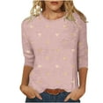 thumbnail image 1 of Bowake Hauts d'Été pour Femmes 2024 Col Rond Manches 3/4 T-Shirts Pailletés Scintillants pour Femmes T-Shirts Décontractés Chics Roses 5, 1 of 5