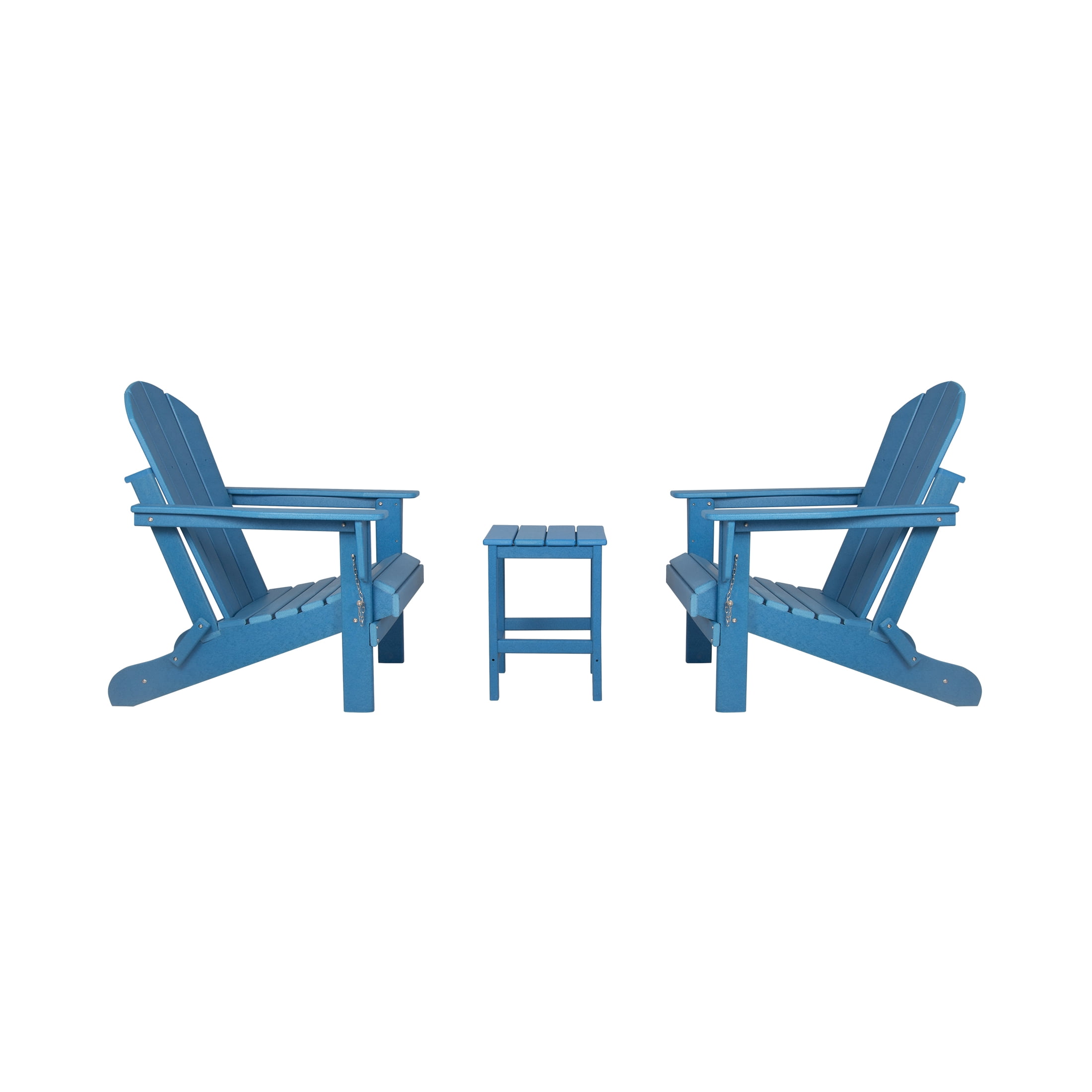 Polytrends  Laguna Hdpe All Weather Outdoor Patio Foldable Adirondack Chairs With Side Table (3-Piece Set) Pacific Blue