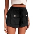 thumbnail image 3 of STARVNC Women Drawstring Elastic Waist Front Pockets Buttons Cargo Shorts, 3 of 7