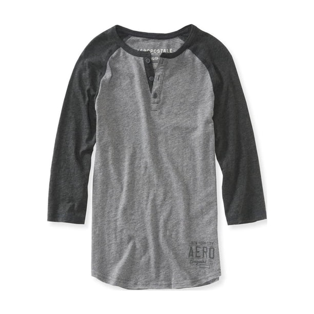 Camiseta Henley Aeropostale de Dos Tonos para Hombre Gris Pequeña