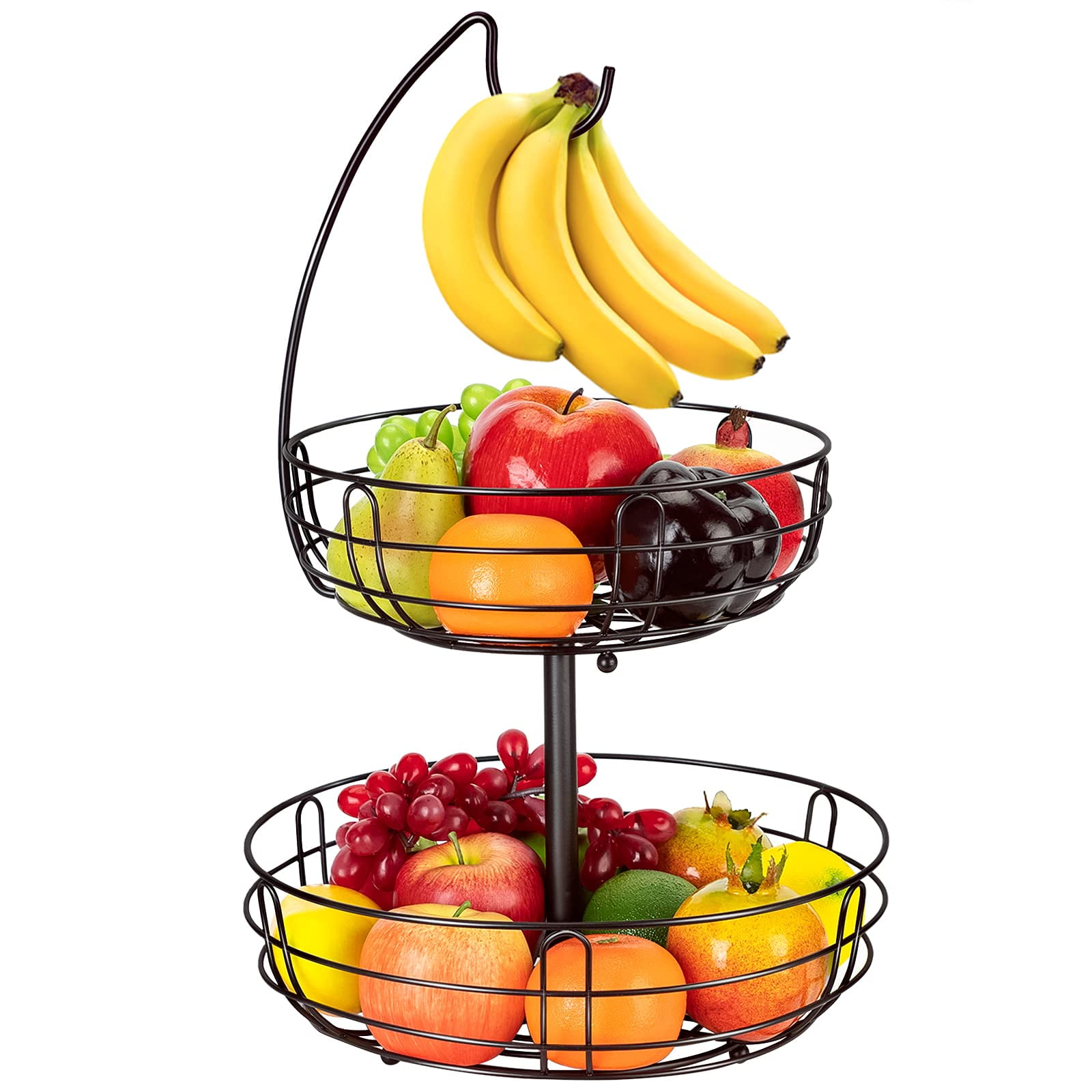 Bextsrack 2 Tier Fruit Basket Bowl with Banana Hanger for Kitchen
