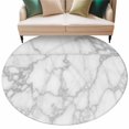 thumbnail image 2 of White Gray Round Living Room Rugs 8 ft, Abstract Art Marble Texture Modern Concise Washable Large Area Rug with Non-Slip Sturdy Edge Binding Round Carpet for Dining Room Kitchen Office, 2 of 9