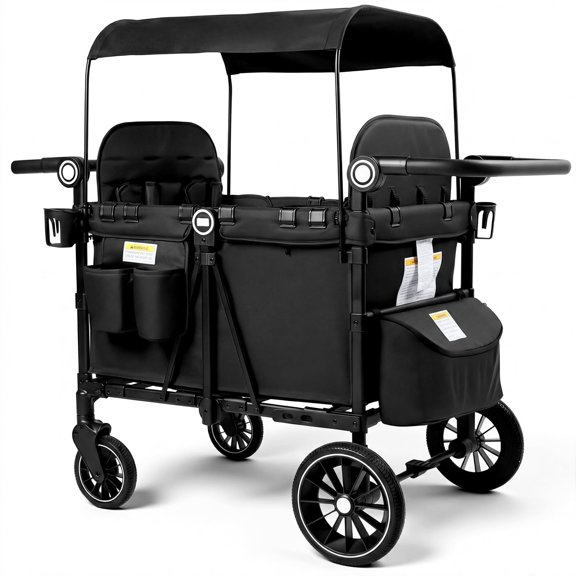 LINLUX 4-in-1 Stroller Wagon for 4 Kids, 200 Lbs Capacity, All-Terrain Wheels, Black