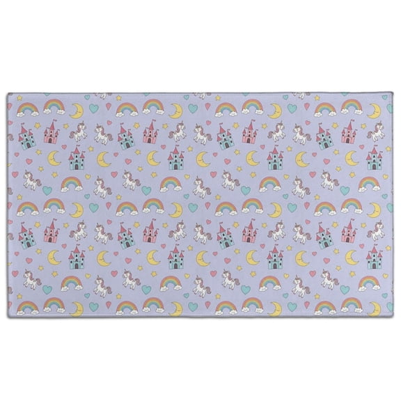 Purple Cartoon Unicorn Castle Rainbow Moon Heart Door Rugs,Washable Non Slip Door Mats Indoor,Decorative Door Mats,Entry Mat Indoor for Entrance,Bedroom,Kitchen,Bathroom,17"x30"