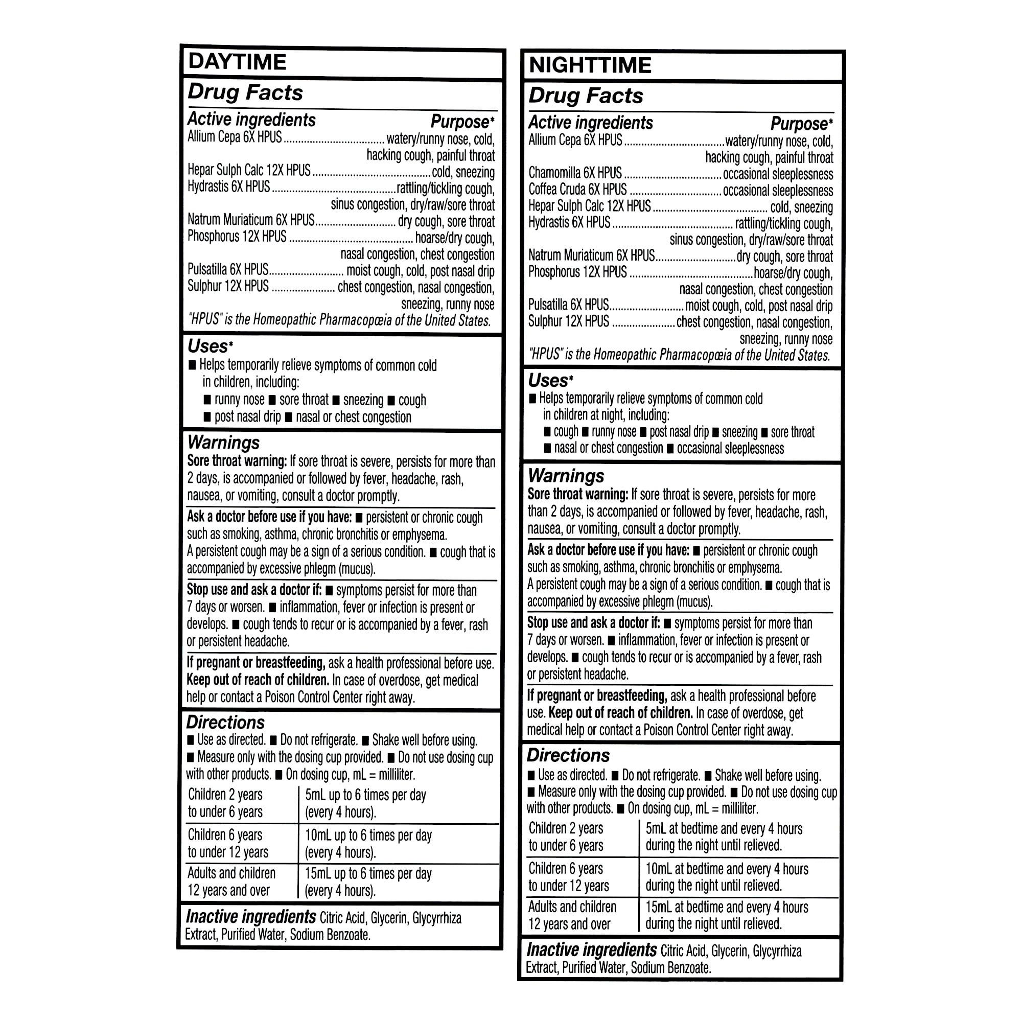 (3 pack) Equate Children's Homeopathic Daytime and Nighttime Cold and Cough Liquid Value Pack, 8 fl oz, 2 Pack