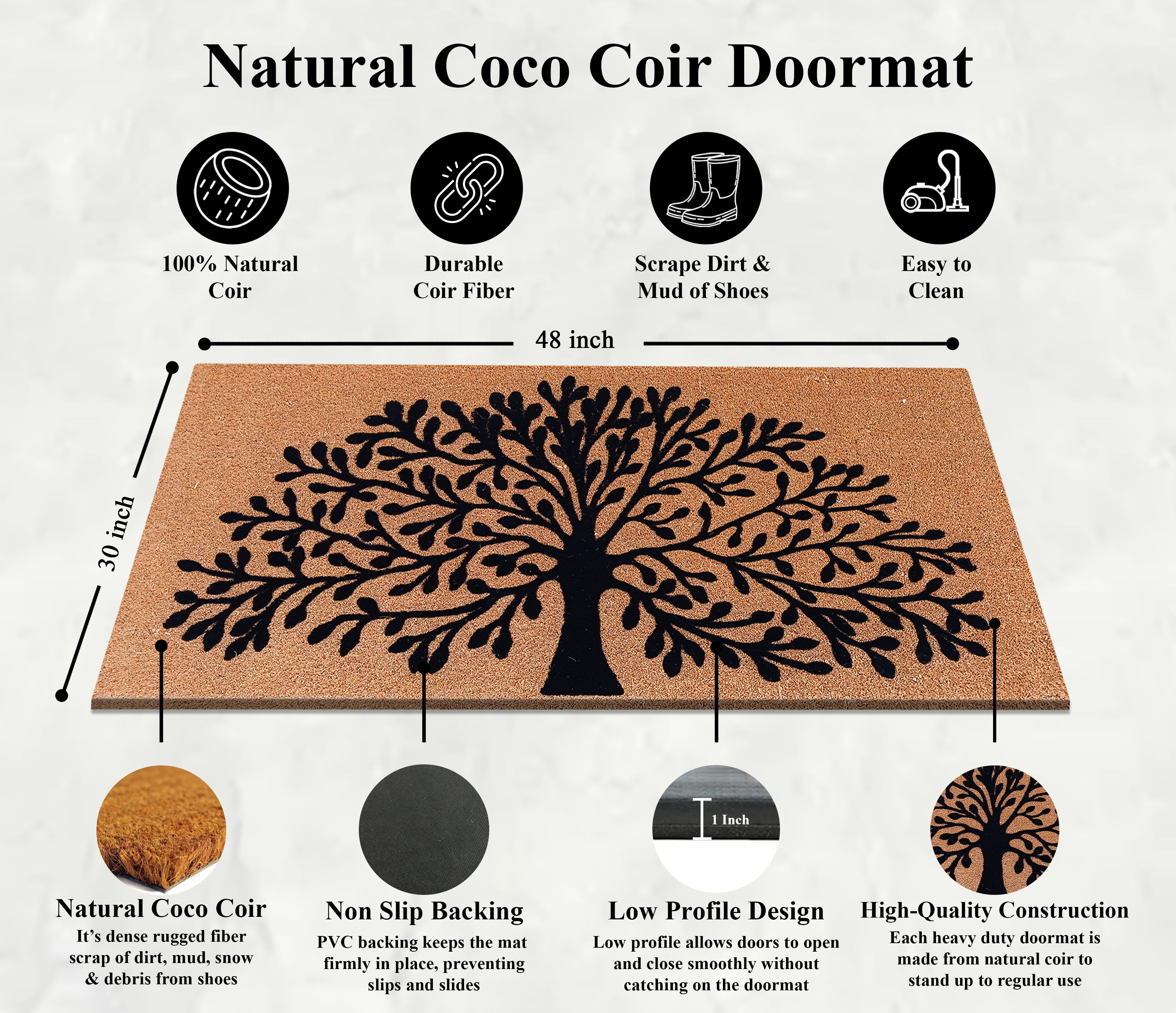 A1HC Large Floral Outdoor Door Mat Scraper for Front Door Entrance Outside Doormat 30"X48" Patio Rug Dirt Debris Mud Trapper Fade Resistant Flocking Technology