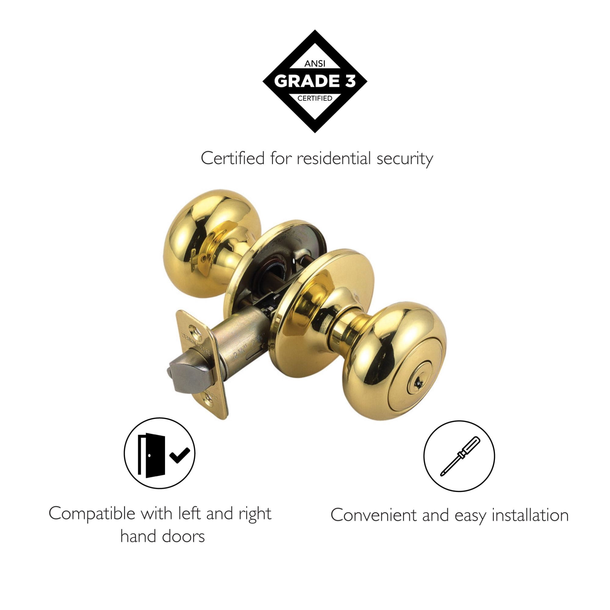Design House Cambridge Keyed Entry Door Knob, Polished Brass